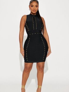 Fashion Nova Black Studded Mini Dress